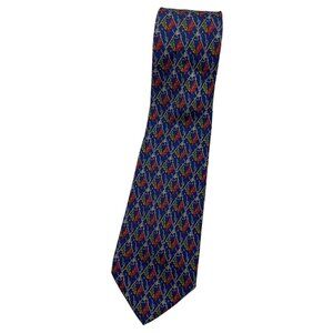 SALVATORE FERRAGAMO Men's 100% Silk Necktie LUXURY Blue Anchor Flag W:3.7" EUC